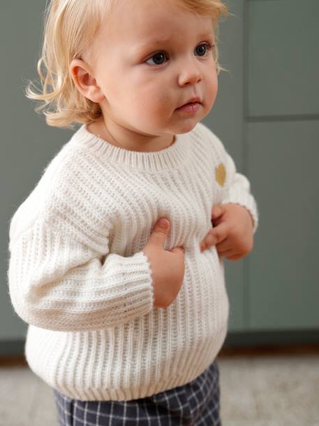 Vertbaudet - Pull tricot bébé coeur doré ivoire
