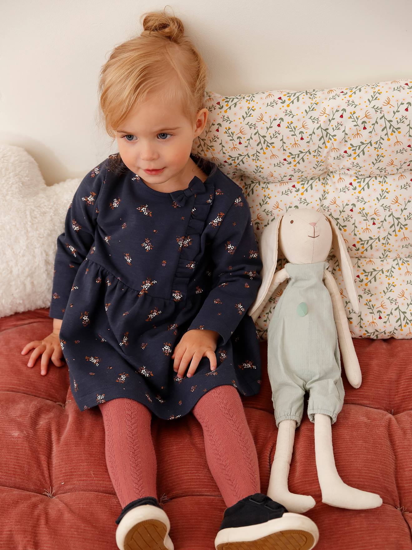 Robe en molleton flammé bébé marine imprimé