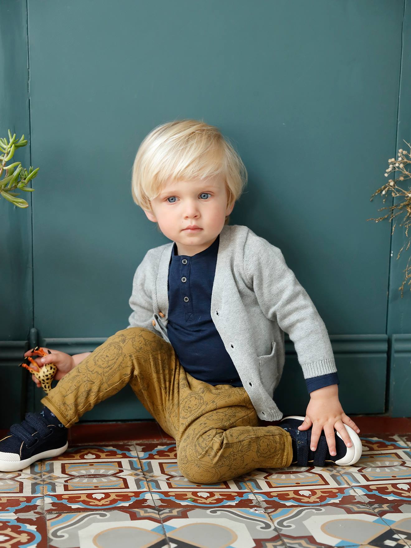 Gilet bébé garçon avec poches fantaisie BASICS gris clair chiné - Vertbaudet