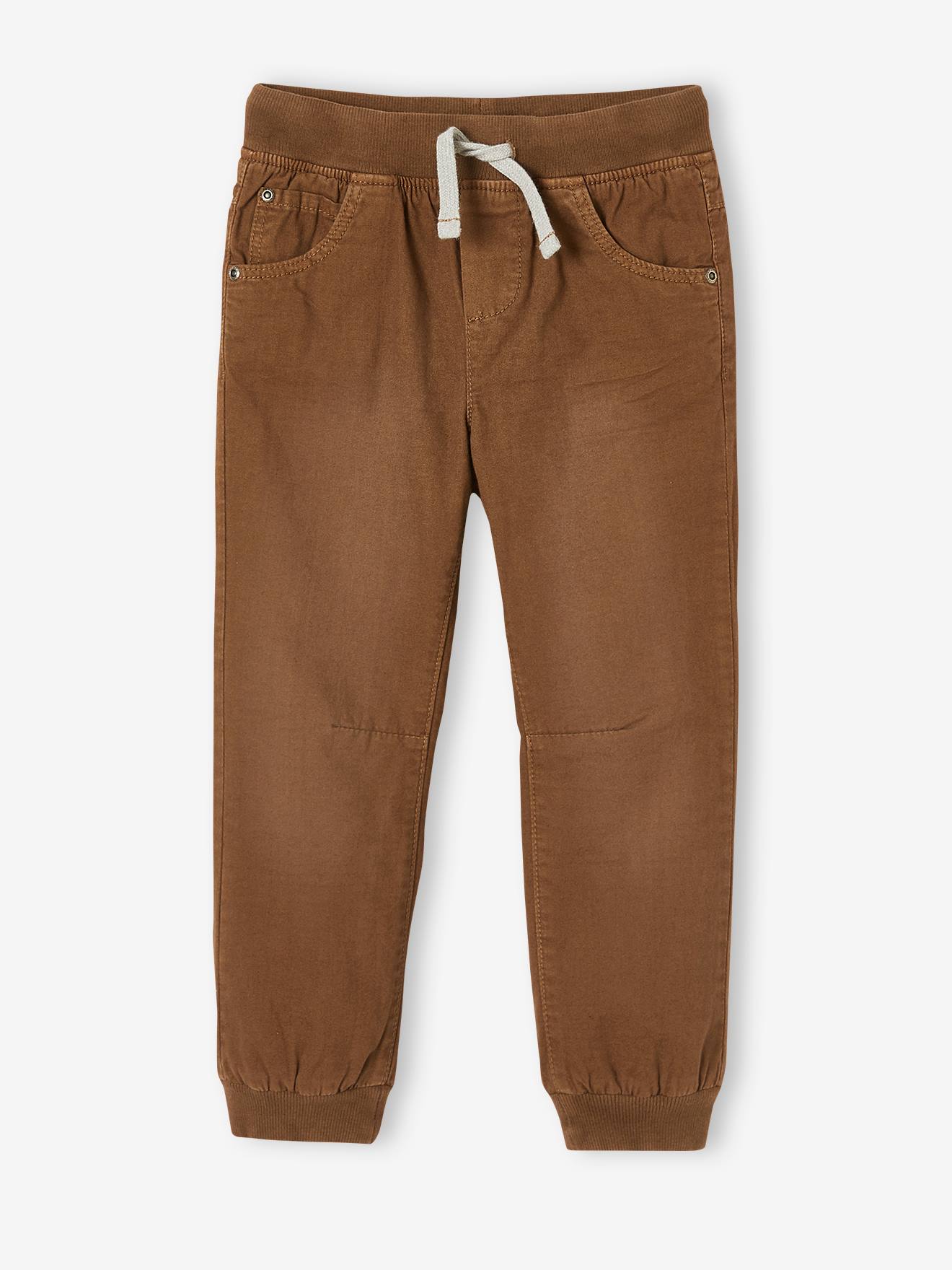 Pantalon style jogger doublé polaire garçon facile à enfiler noisette