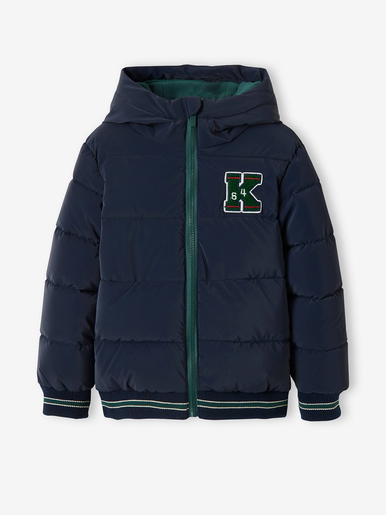 Doudoune collège doublée polaire garçon avec badge poitrine dark bleu indigo