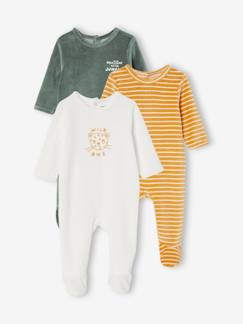 Lot de 3 pyjamas en velours bébé ouverture dos BASICS  - vertbaudet enfant