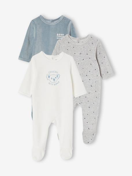 Lot de 3 pyjamas en velours bébé ouverture dos lot blush foncé+lot curcuma+lot ivoire 19 - vertbaudet enfant 