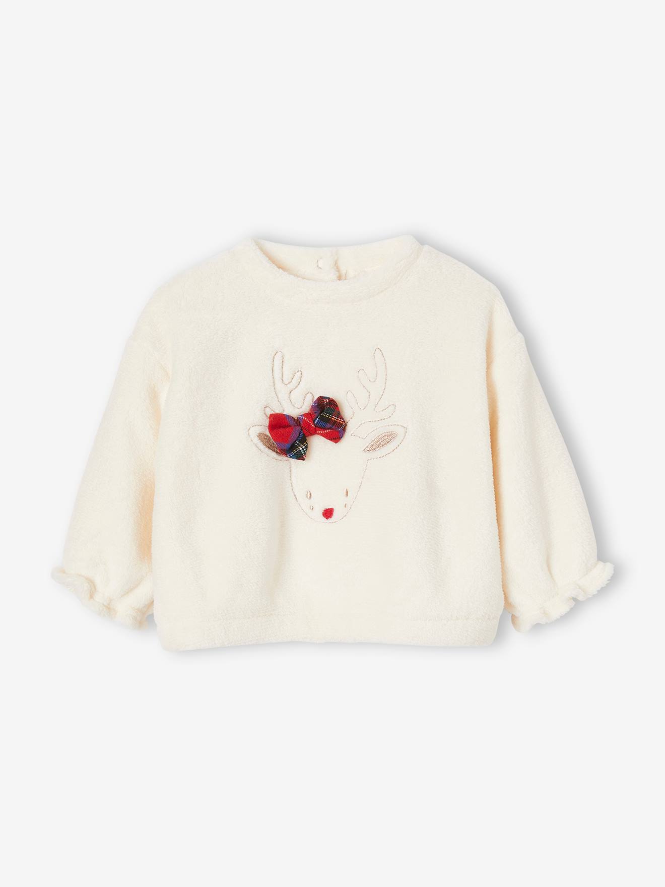 Sweat renne bébé en fausse fourrure écru