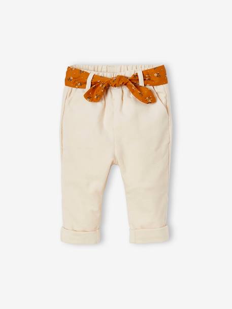 Pantalon en velours bébé avec ceinture en tissu beige clair 1 - vertbaudet enfant 