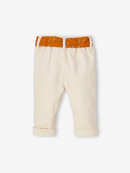 Pantalon en velours bébé avec ceinture en tissu beige clair 2 - vertbaudet enfant 