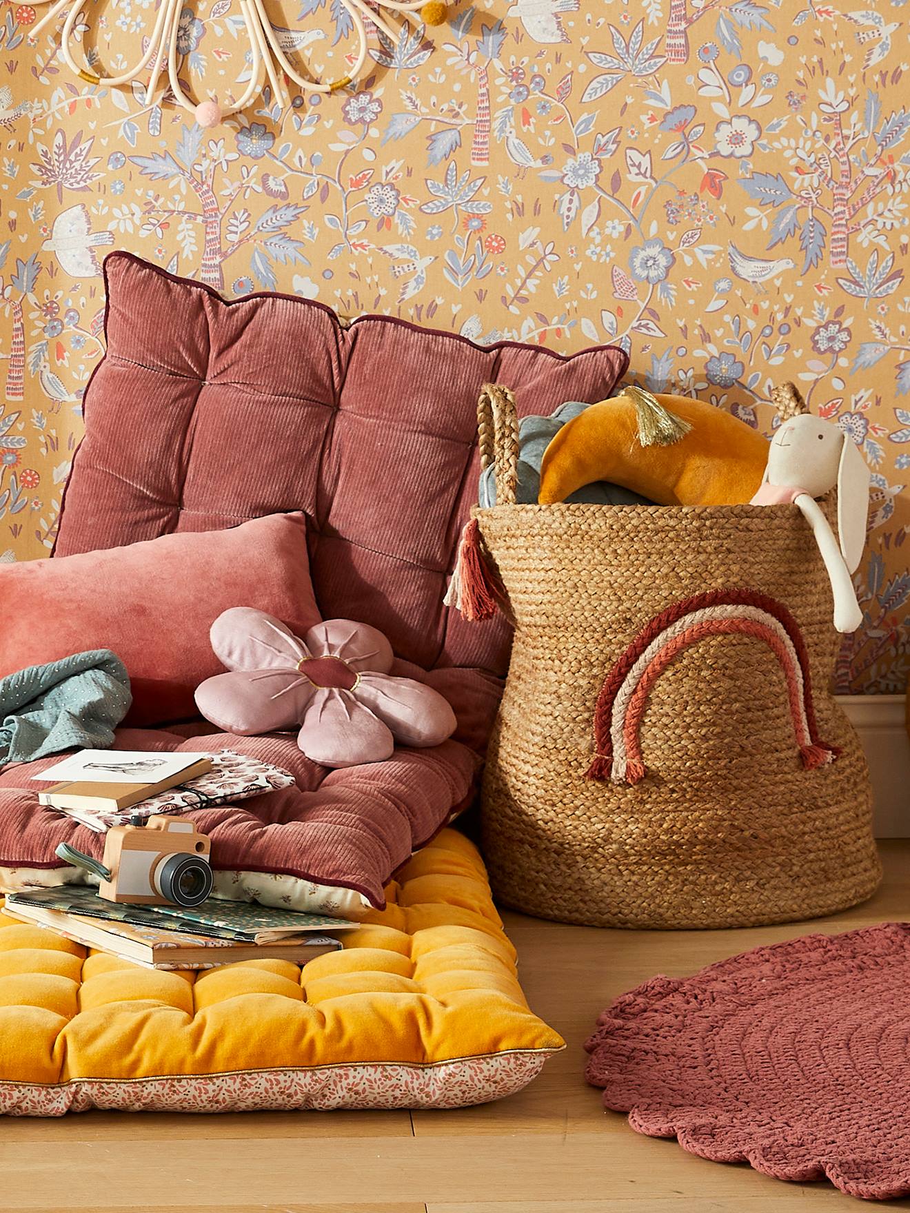Panier de rangement Arc-en-ciel en jute avec pompons beige (Vertbaudet) - Image 3