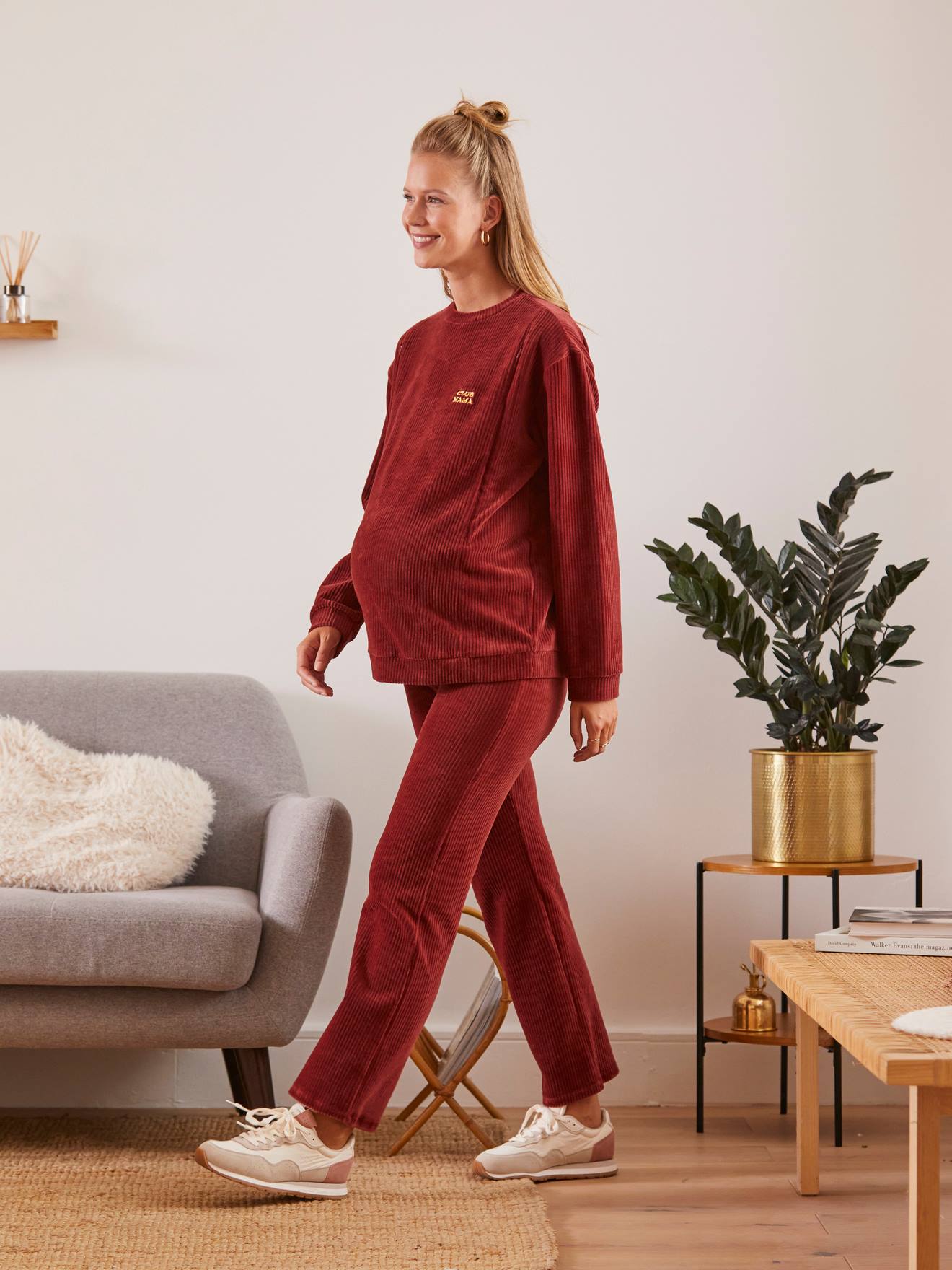Pantalon de grossesse velours côtelé bordeaux