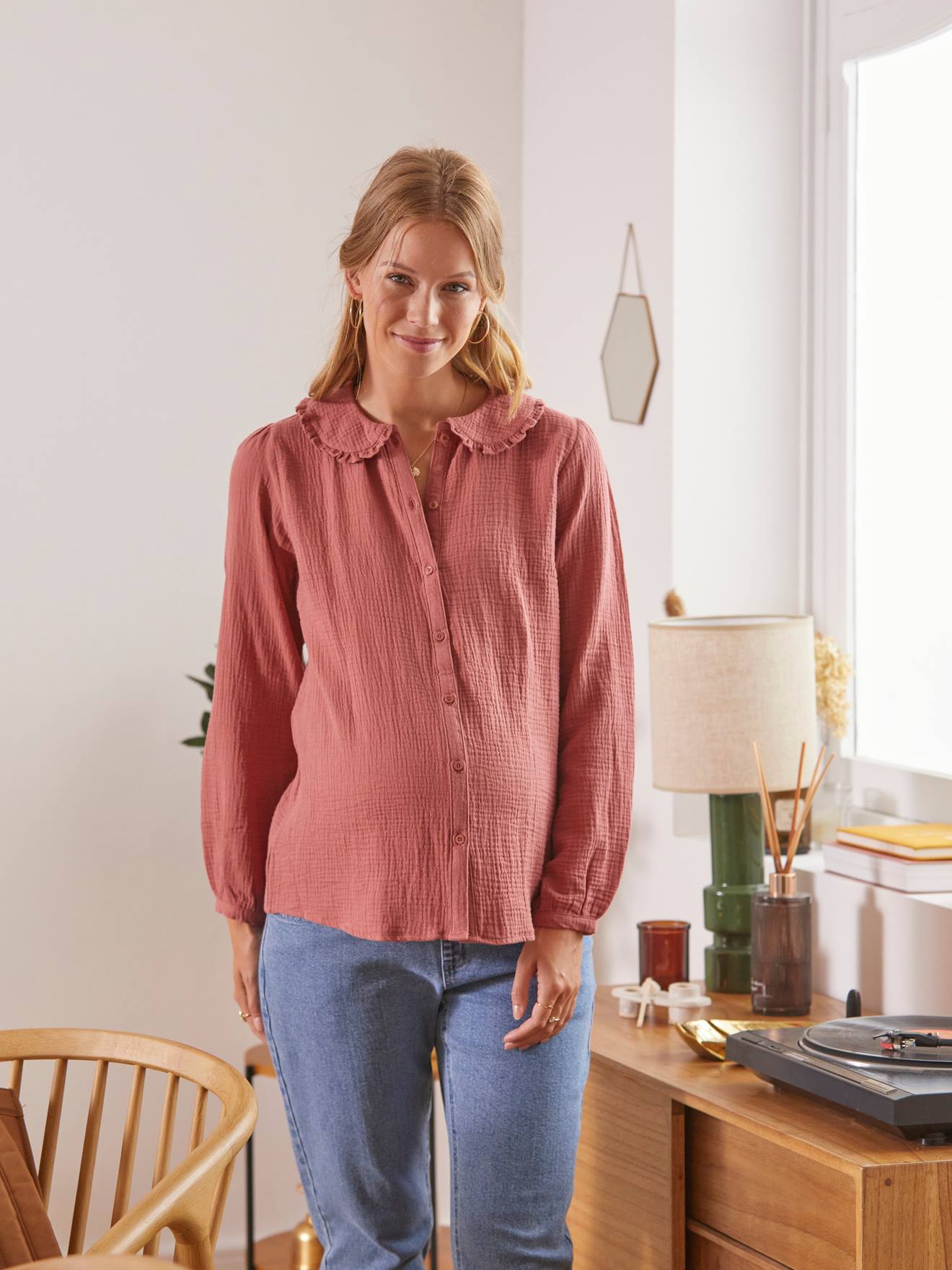 Chemise gaze de coton grossesse et allaitement prune