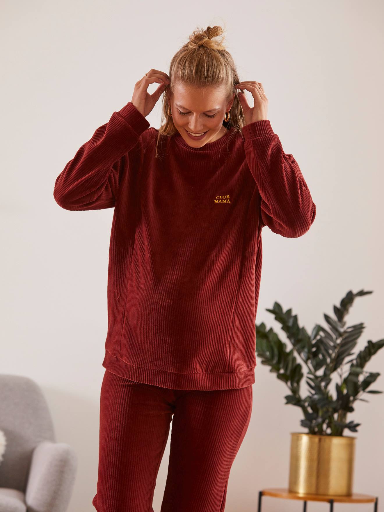 Sweat velours côtelé grossesse et allaitement rouille