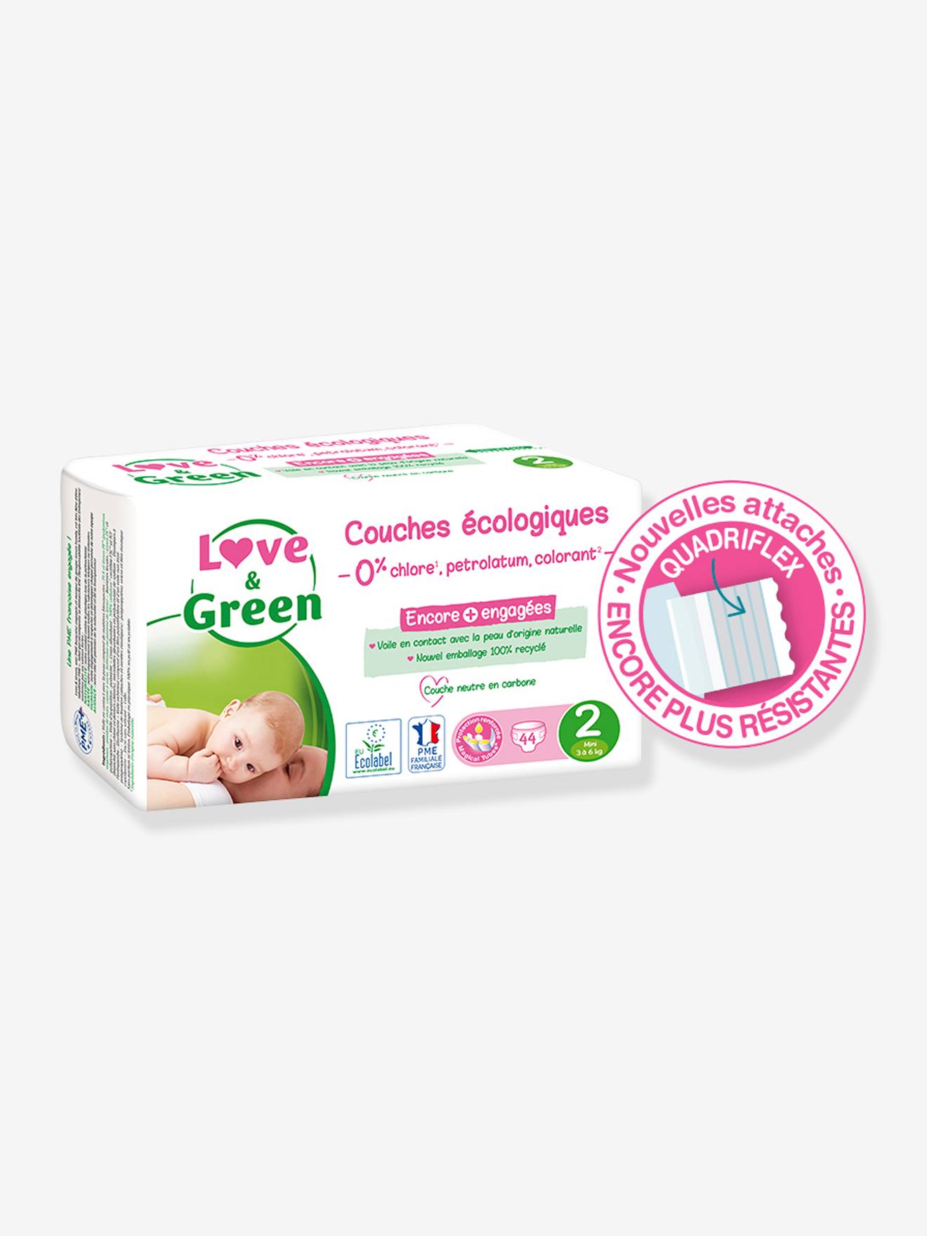 Couches jetables bébé Love and Green - Paquets de couches hypoallergéniques  - vertbaudet