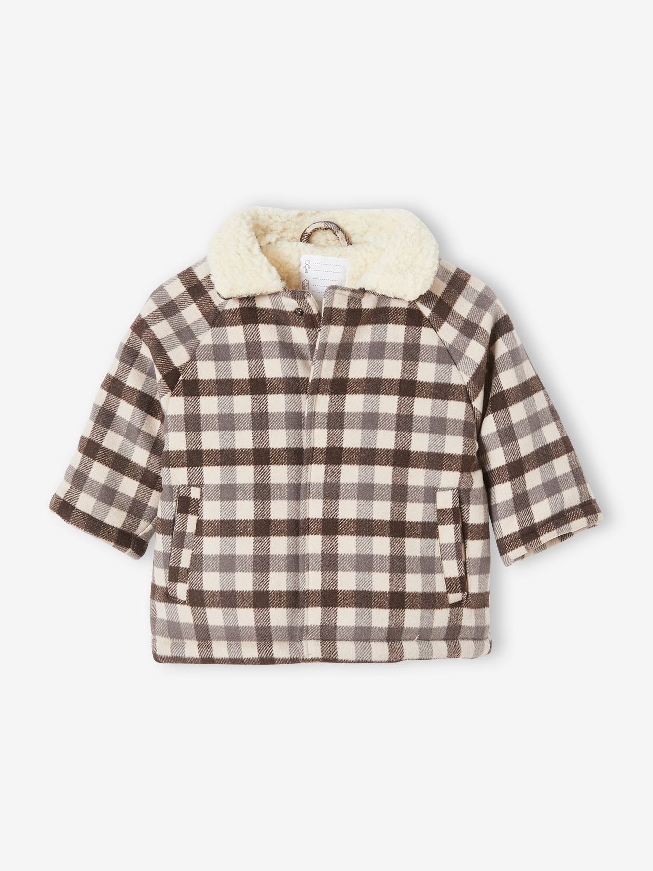 Manteau en drap de laine bébé garnissage en polyester recyclé carreaux anthracite - Vertbaudet