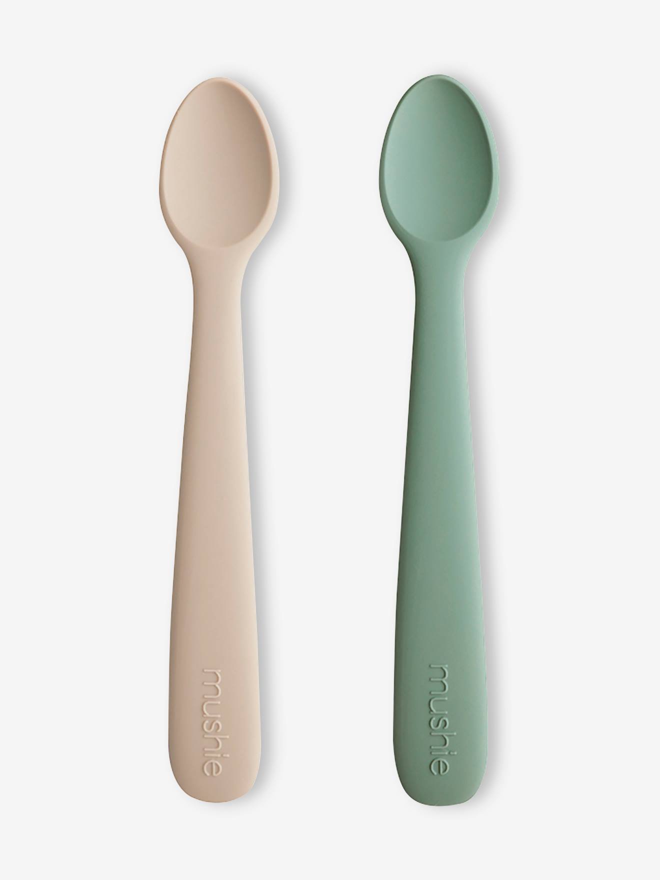 Lot de 2 cuillères 1er âge en silicone beige + vert (Mushie) - Image 2