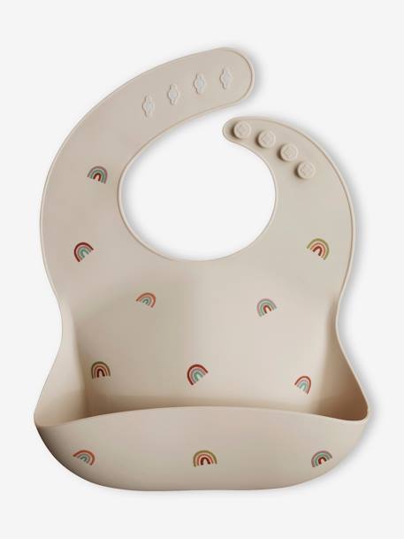 Mushie - Bavoir avec récupérateur en silicone beige/arc en ciel