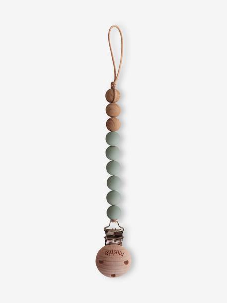 Mushie - Cordon attache-sucette Eva en silicone gris/vert