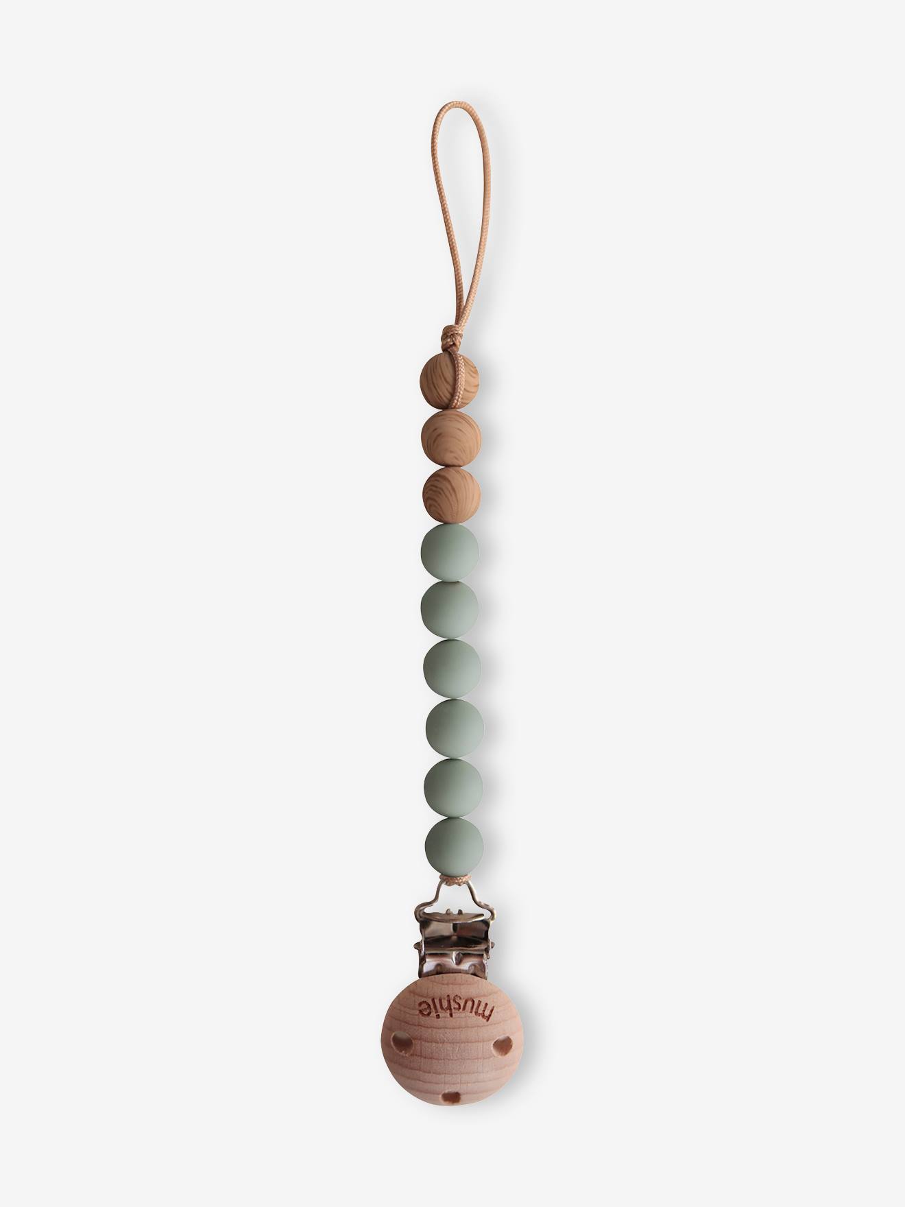 Cordon attache-sucette MUSHIE Eva en silicone gris/vert