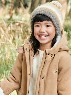 -Manteau à capuche fille drap de laine doublé sherpa
