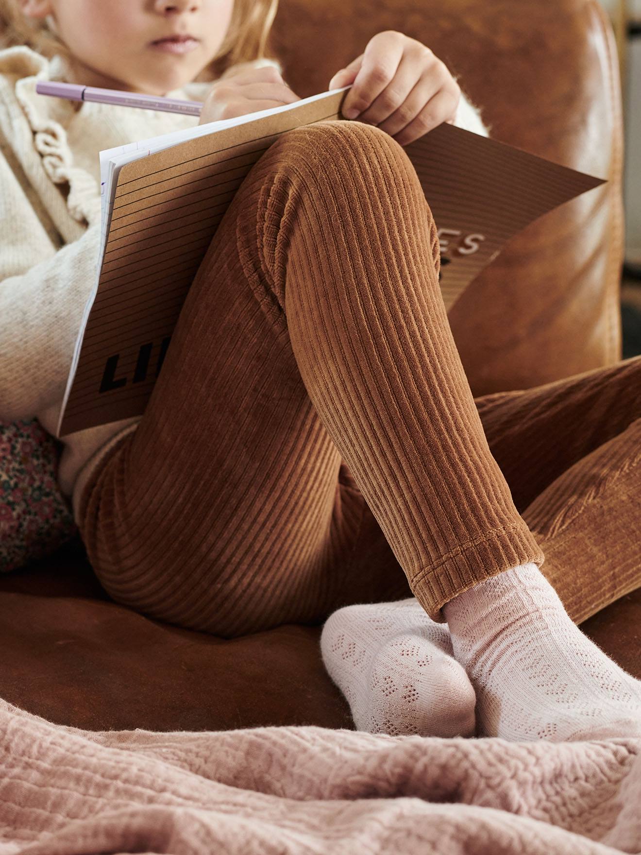 Legging fille velours camel