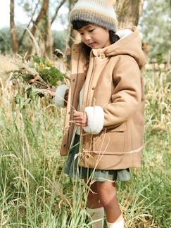 -Manteau à capuche en drap de laine fille doublé sherpa