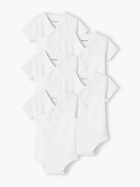 Vertbaudet - Lot de 5 bodies manches courtes bébé ouverture naissance BASICS lot ivoire