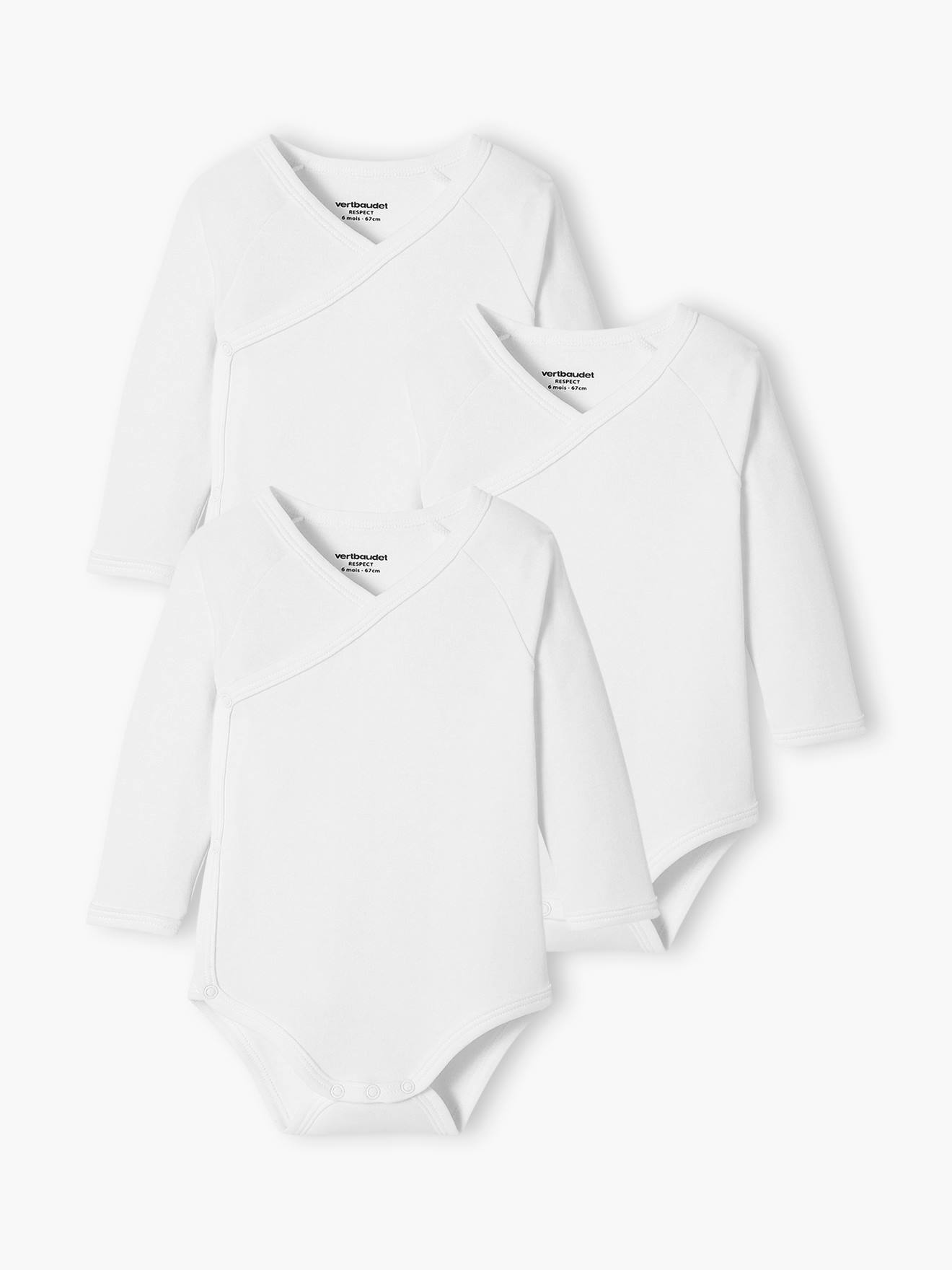 Lot de 3 bodies Bio Collection manches longues ouverture naissance lot blanc