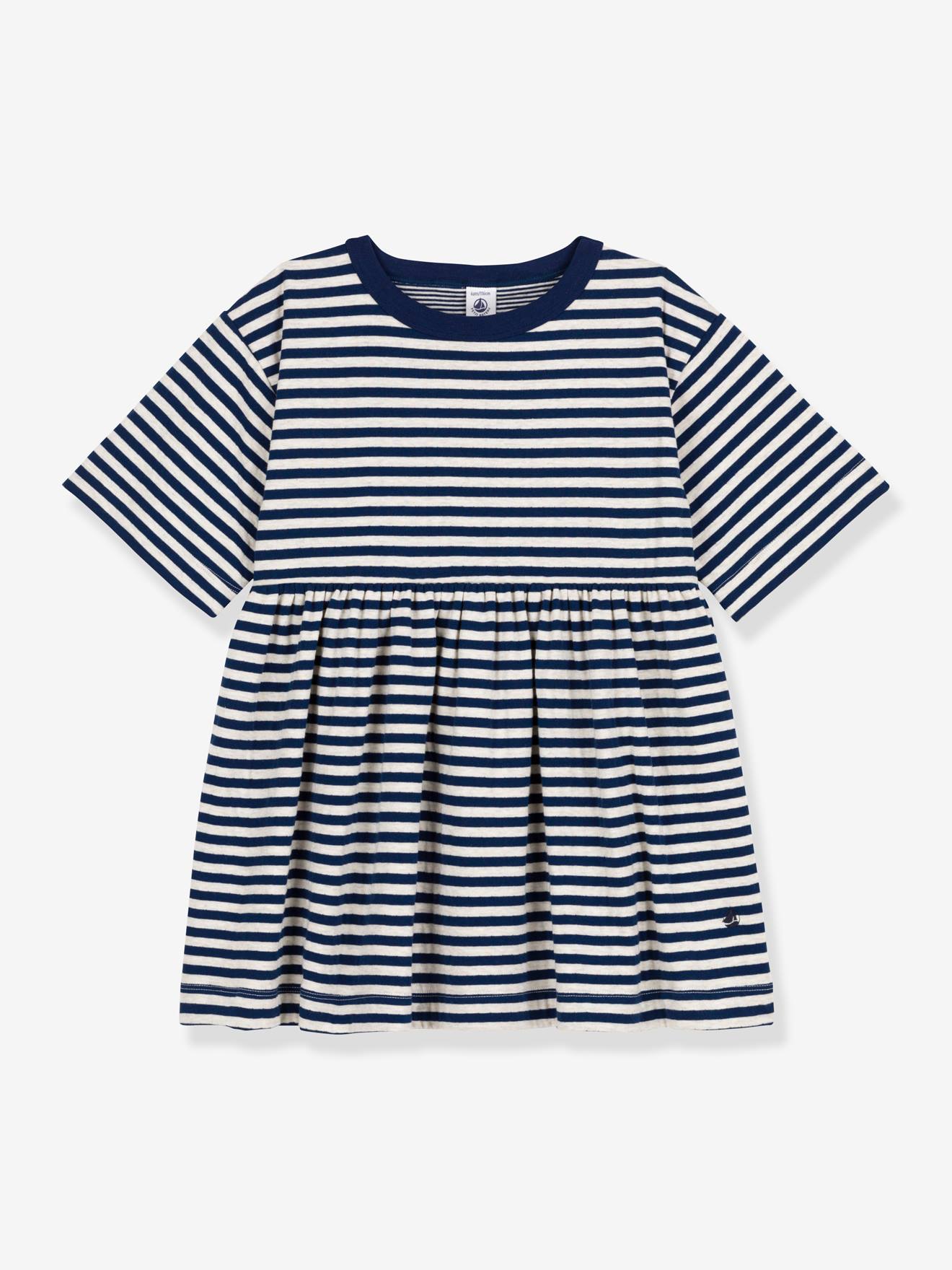 Robe rayée manches 3/4 enfant coton bleu