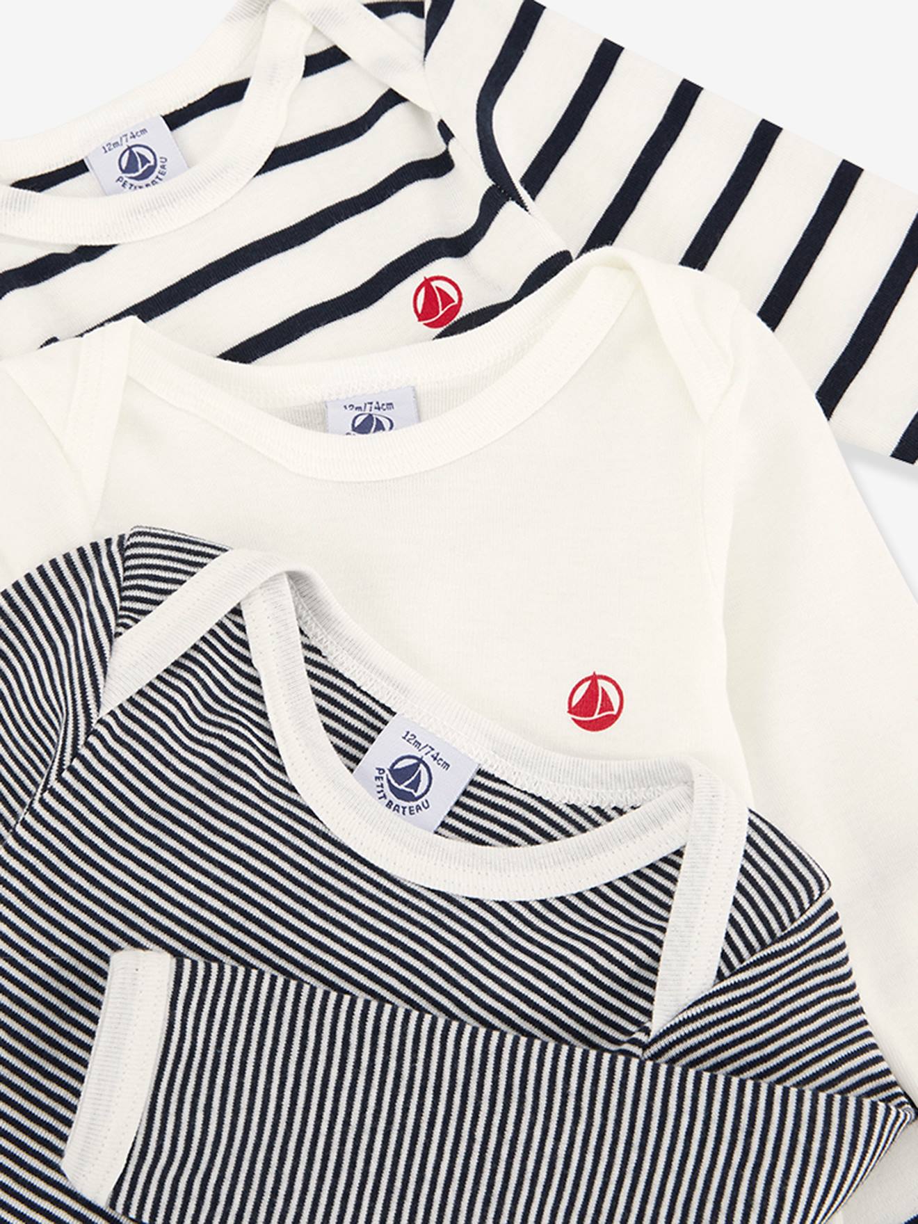 Lot de 3 bodies manches longues blanc (Petit Bateau) - Image 3