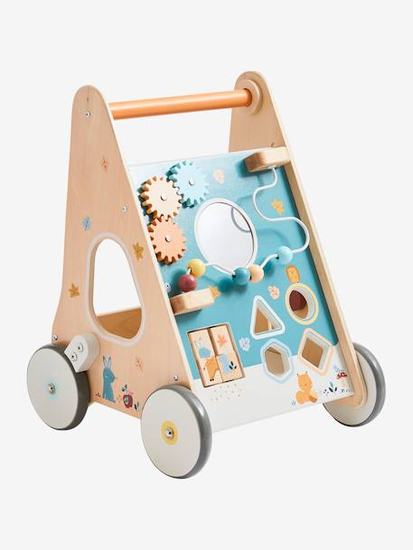 Chariot de marche avec freins en bois FSC® bois+rose+Vert 22 - vertbaudet enfant 