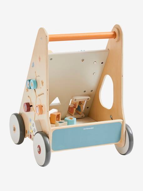 Chariot de marche avec freins en bois FSC® bois+rose+Vert 32 - vertbaudet enfant 