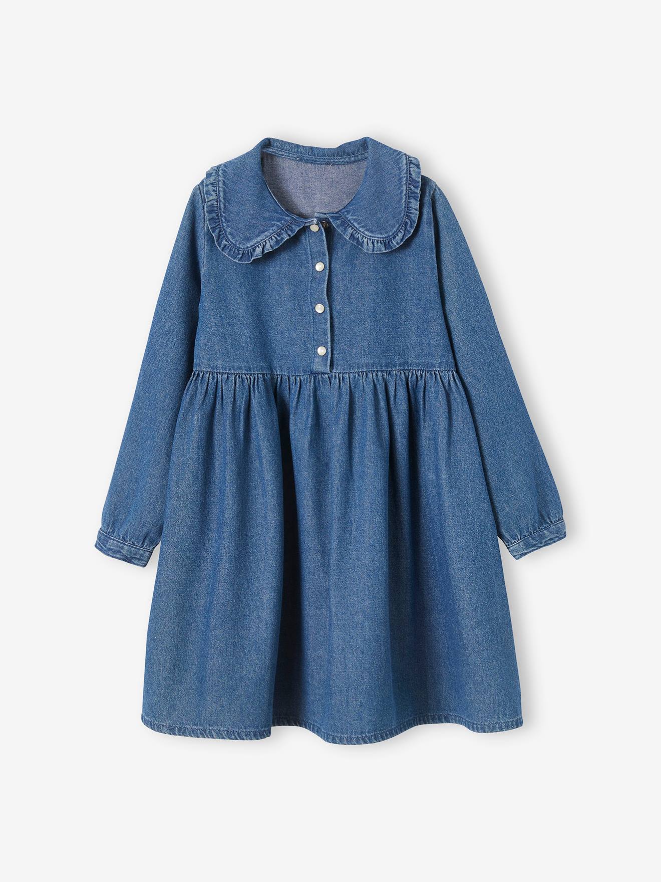 Robe denim col Claudine fille denim brut