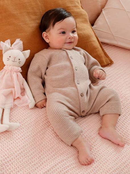 Vertbaudet - Combinaison en côtes bébé manches longues beige chiné