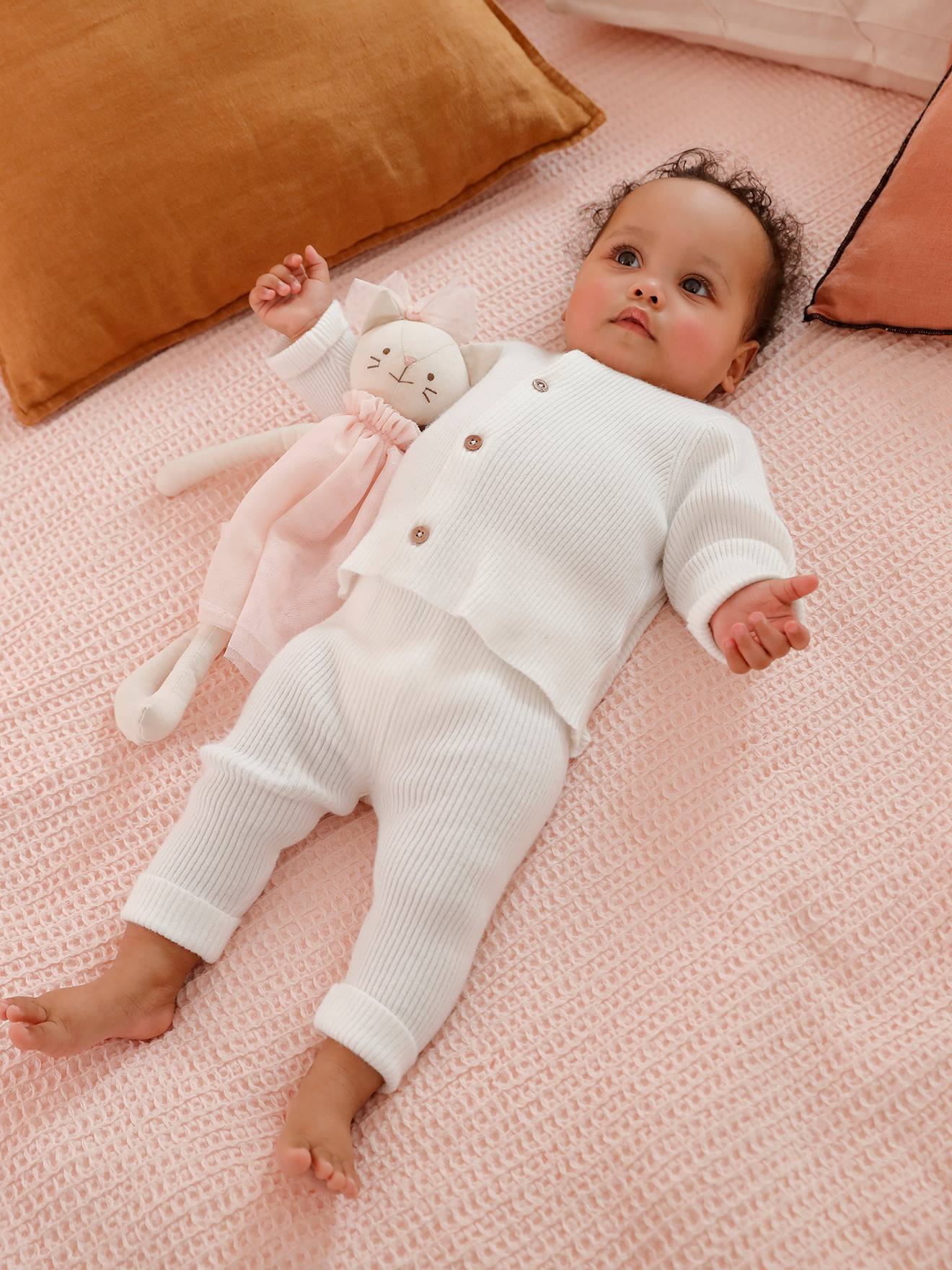 Ensemble bébé mixte gilet pantalon en tricot blanc