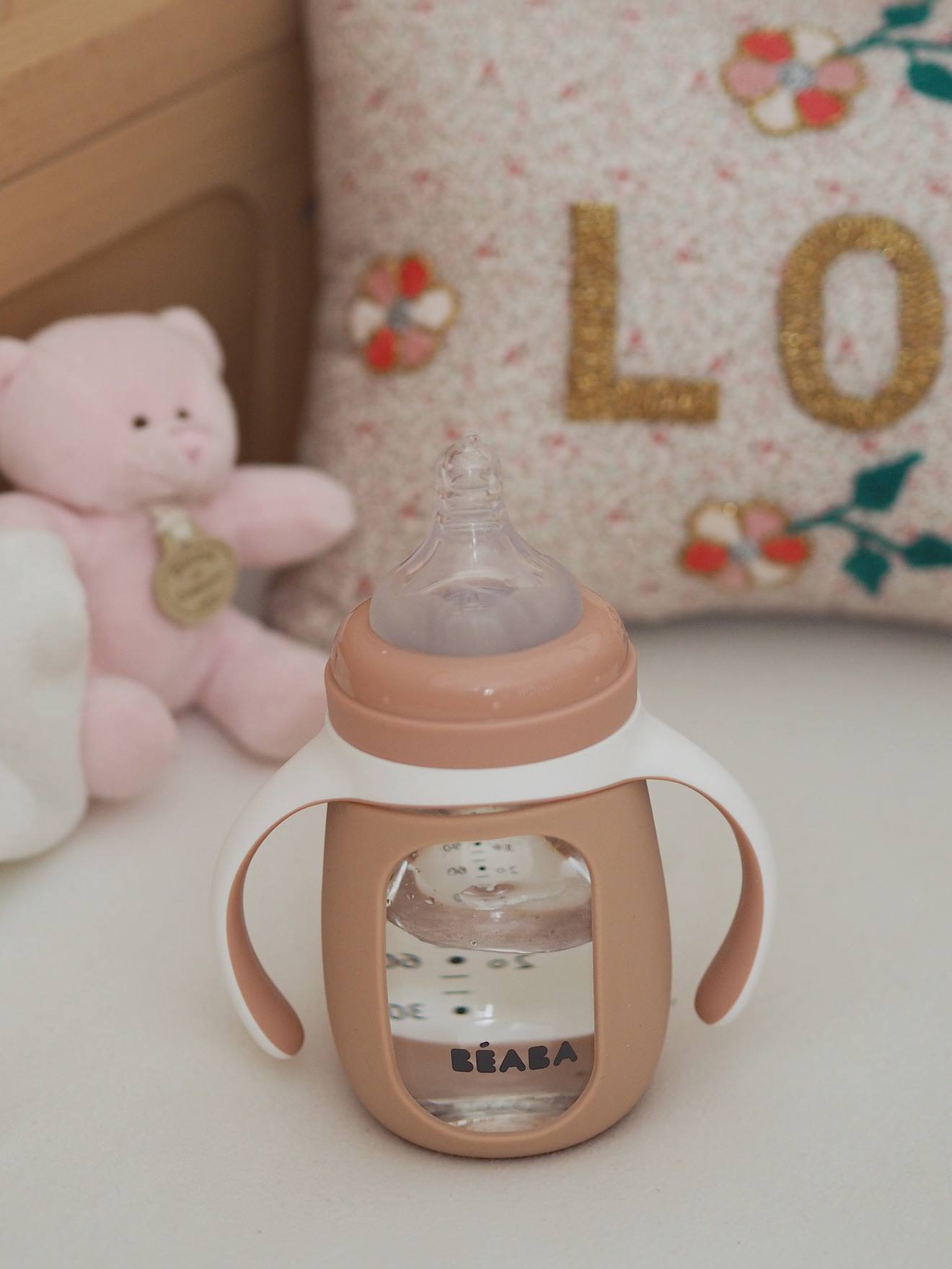 Biberon/tasse D'apprentissage 2 En 1 Beaba En Verre (210 Ml) Rose