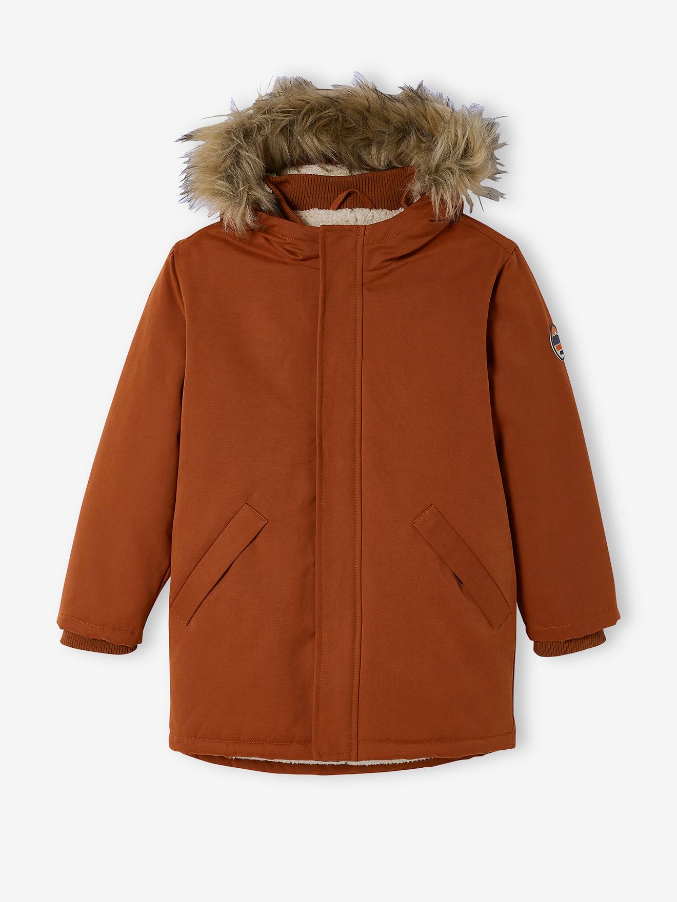 Parka à capuche doublée sherpa garçon noisette