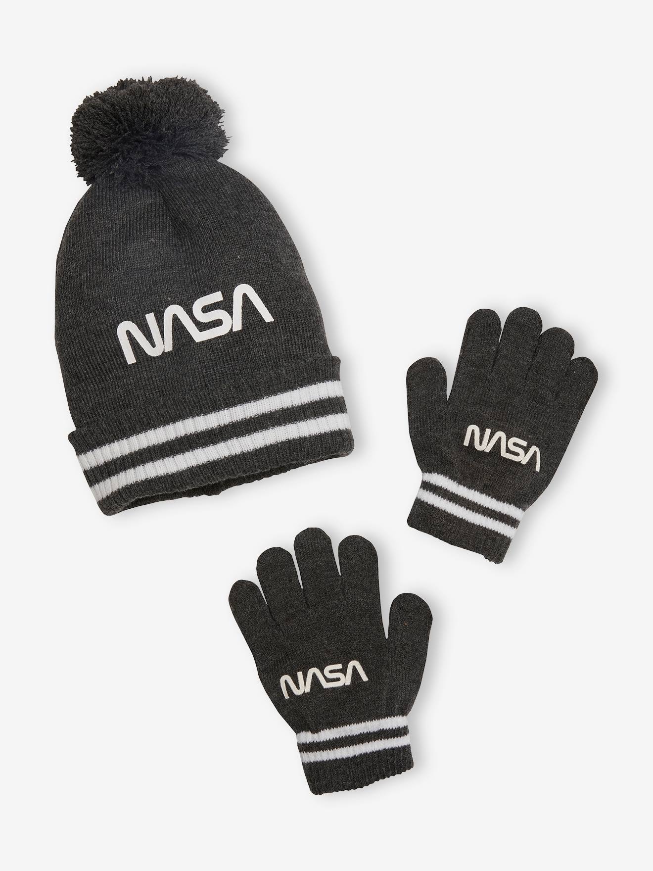 Ensemble garçon bonnet + gants gris anthracite