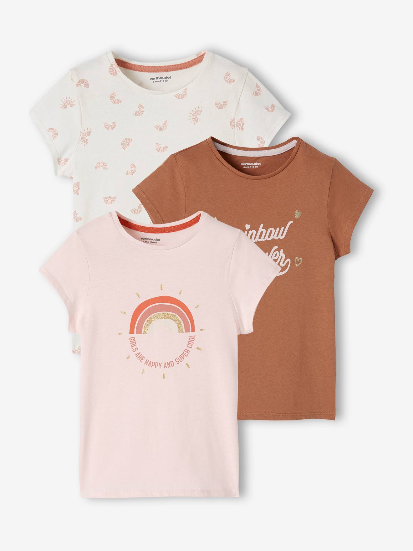 Lot de 3 t-shirts Basics détails irisés fille lot camel