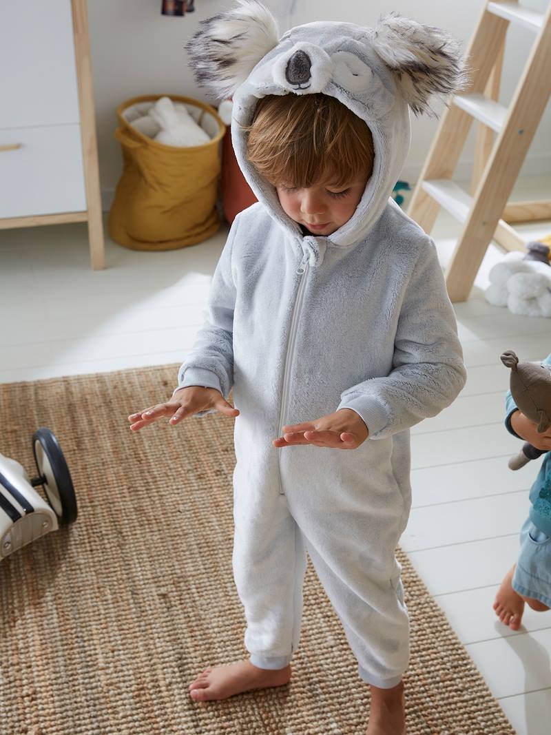 Surpyjama koala en velours enfant gris clair chiné - Vertbaudet