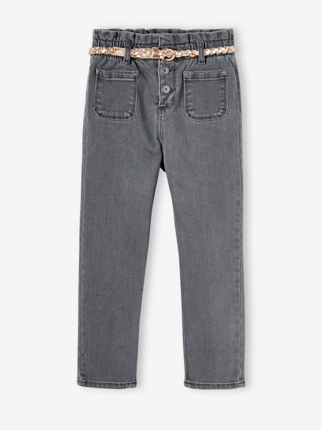 Fille-Pantalon-Jean style paperbag fille et sa ceinture tressée