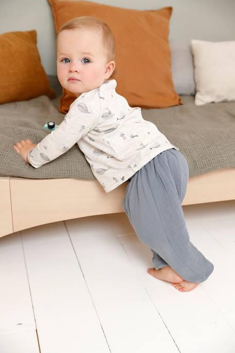 Bébé-Pantalon en gaze de coton bébé doublure rayée naissance