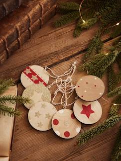 Linge de maison et décoration-Lot de 6 boules de Noël plates en bois