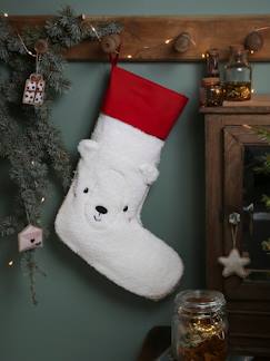 Linge de maison et décoration-Chaussette de Noël Ours en bouclette personnalisable