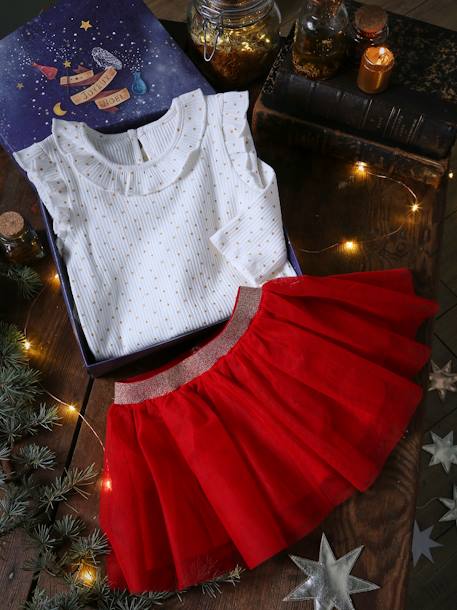 Coffret cadeau de Noël T-shirt étoiles et jupe en tulle bébé ivoire imprimé 9 - vertbaudet enfant 