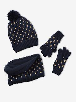 -Ensemble bonnet + snood + gants coeurs fille BASICS