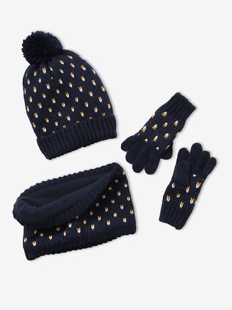 Fille-Accessoires-Ensemble bonnet + snood + gants coeurs fille BASICS