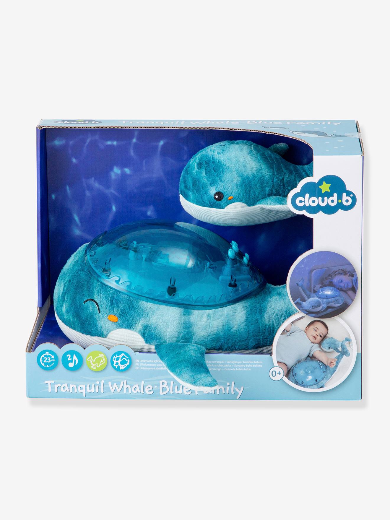 cloud-b® Veilleuse peluche Tranquil famille baleine bleu