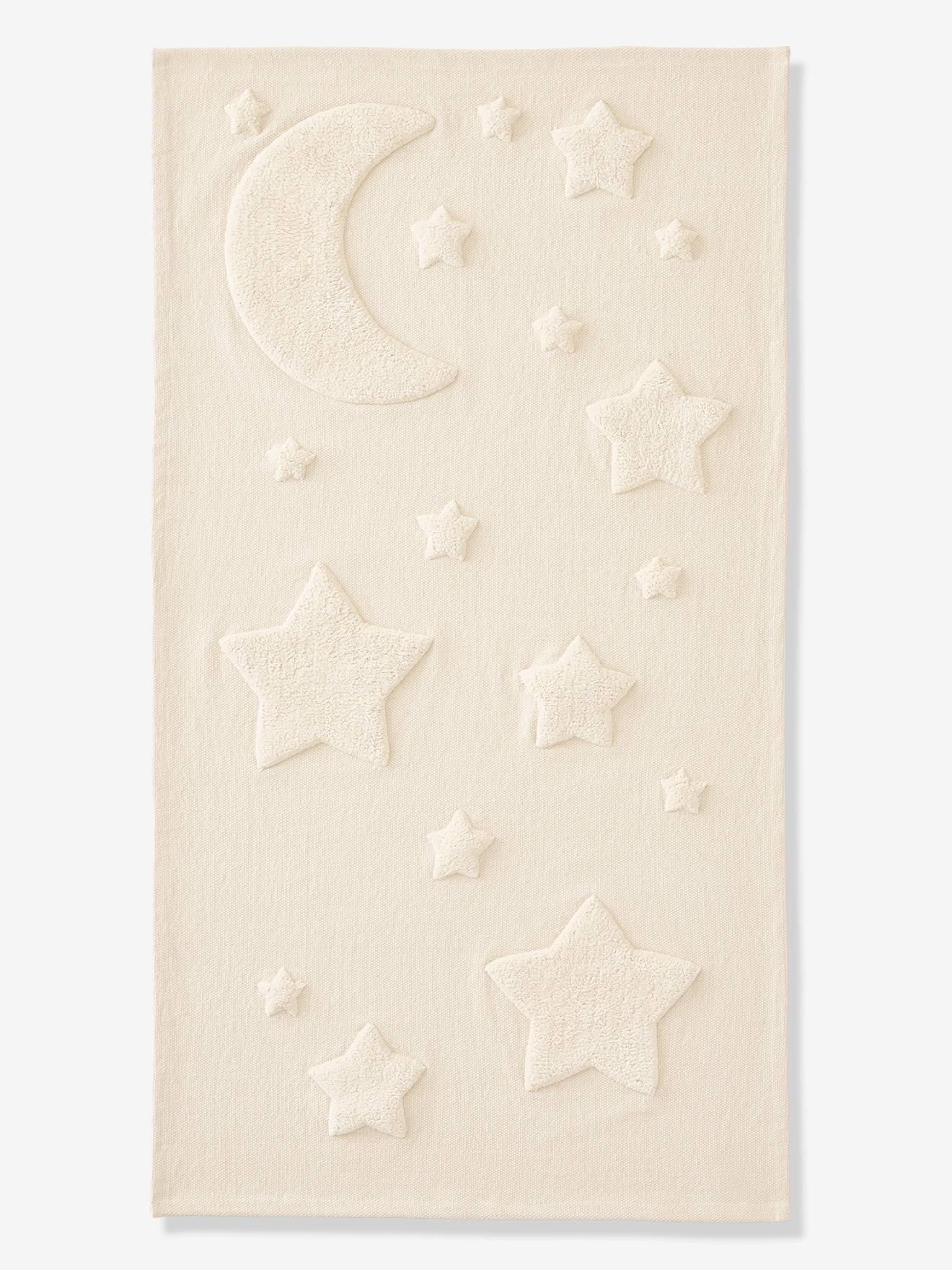 Tapis rectangle relief lune et étoiles beige