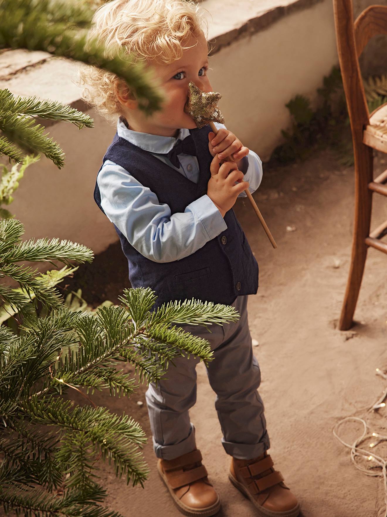 Ensemble 4 pièces bébé garçon cérémonie gilet + chemise + noeud papillon + pantalon encre (Vertbaudet) - Image 1
