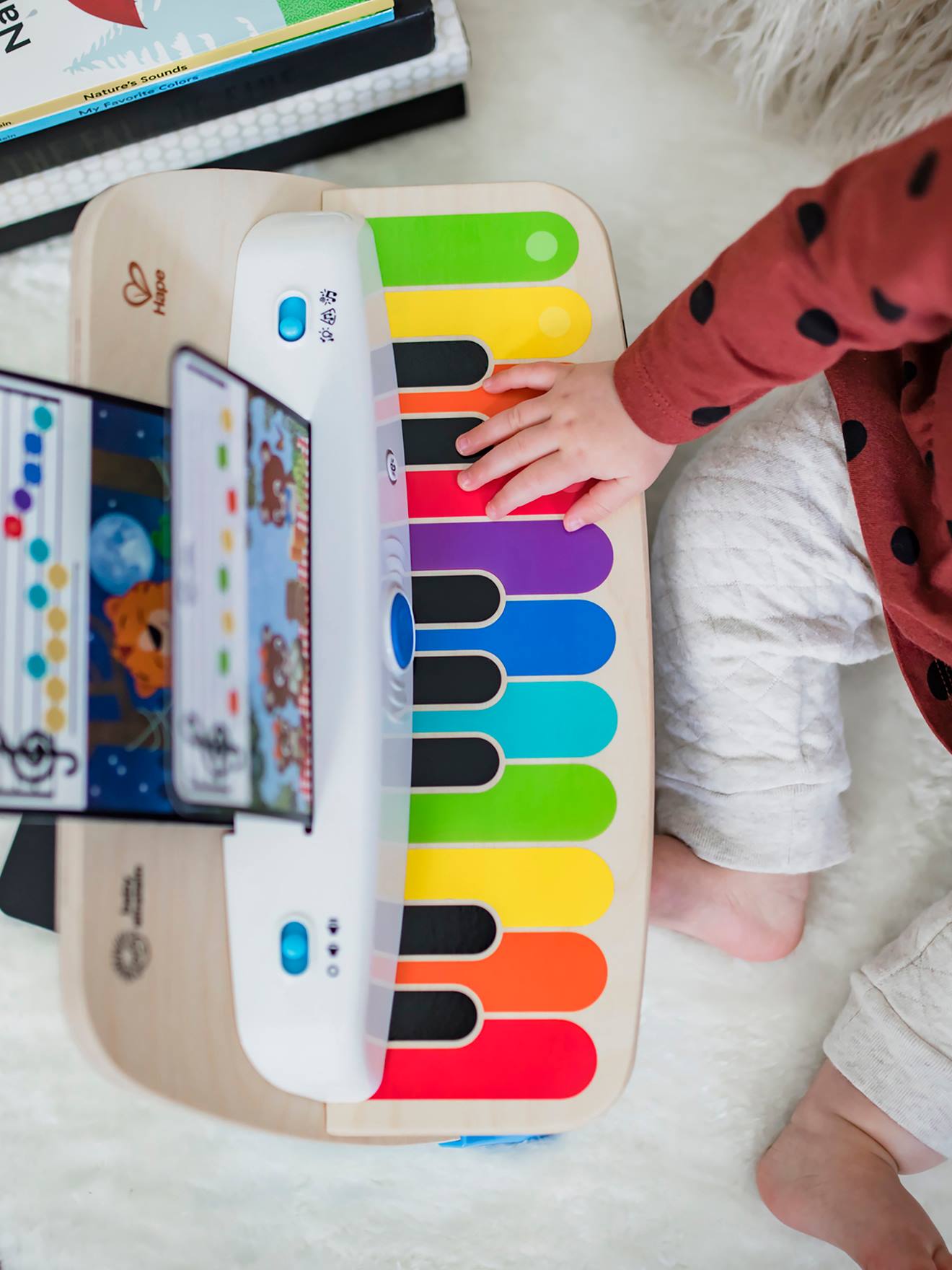 AIYAPLAY Piano enfant électronique 32 touches multifonctions avec micro  haut parleur tabouret couvercle lumineux LED blanc