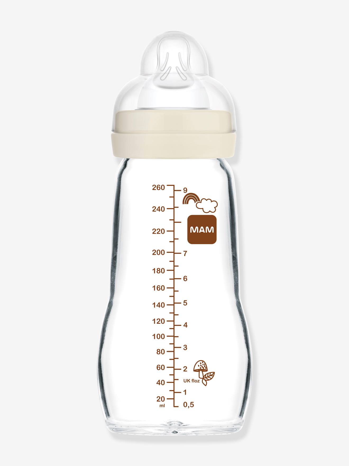 MAM Feel Good Biberon en verre (90 ml), gourde stable pour bébé avec tétine  taille 0 & Feel Good Biberon en verre (170 ml), biberon stable à large