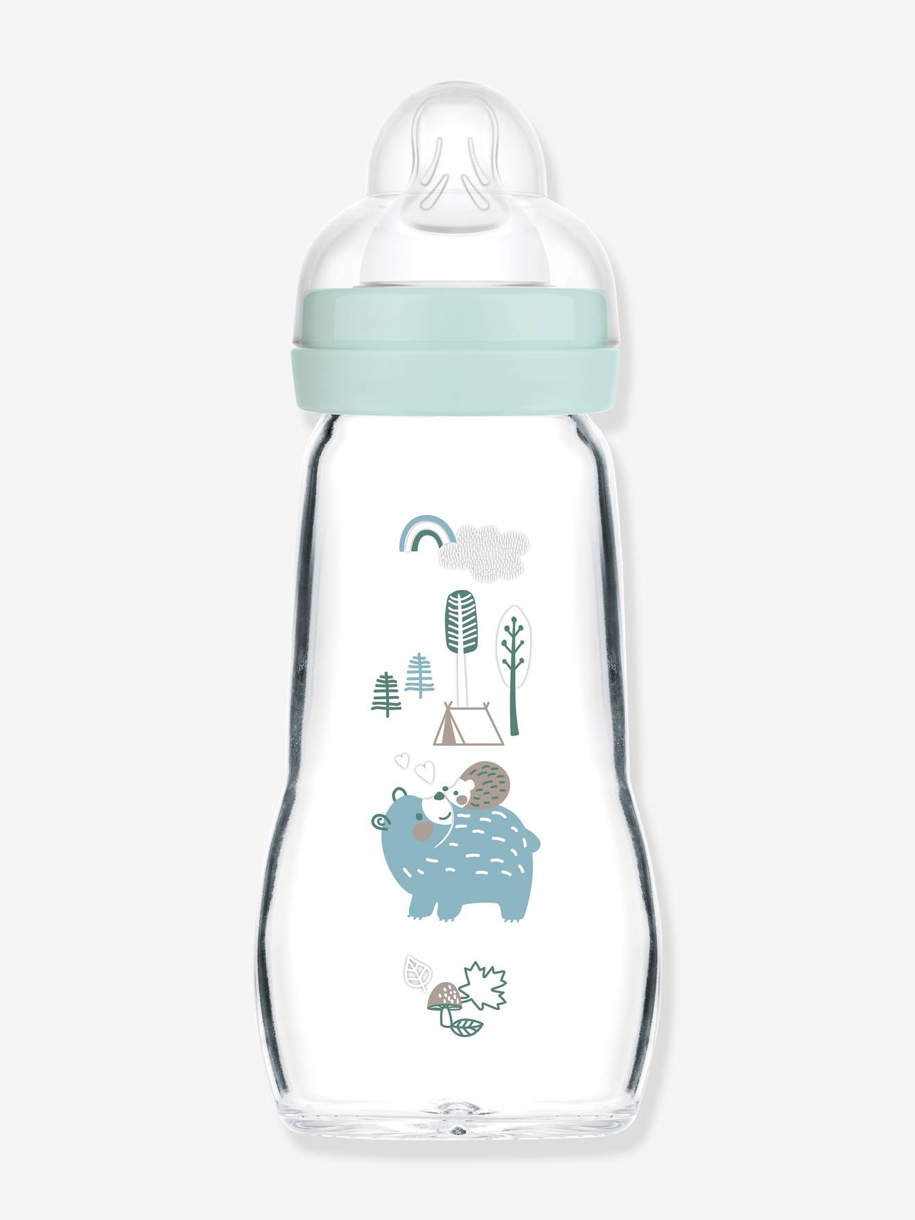 Biberon verre 260 ml Feel Good débit 2 bleu